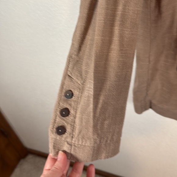Soft Surroundings Taupe Linen Blend Long Line Single Button Blazer Size Medium - Picture 2 of 7